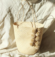 Load image into Gallery viewer, Borneo Serena Straw Tote Bag with Nude Beige Pom-poms
